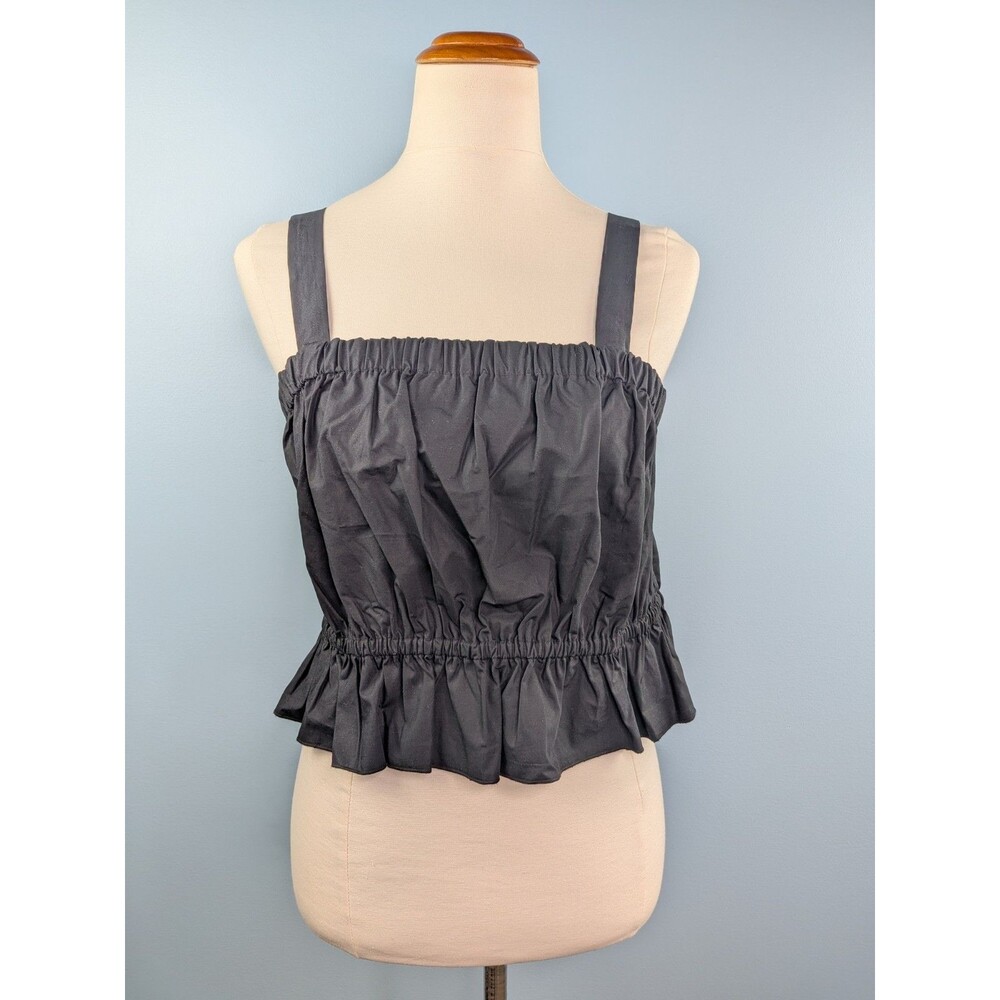 Women's Banana Republic Black Cotton Ruched Sleeveless Peplum Crop Top Med $60